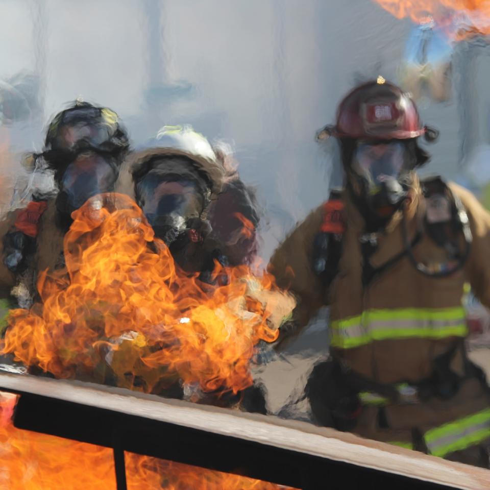 Firefighters tackling a fire