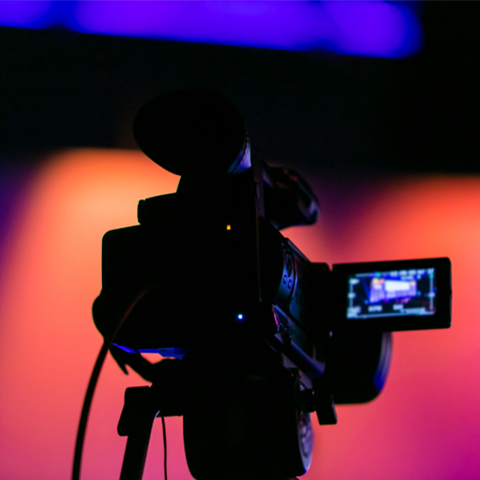 TV camera in silhouette