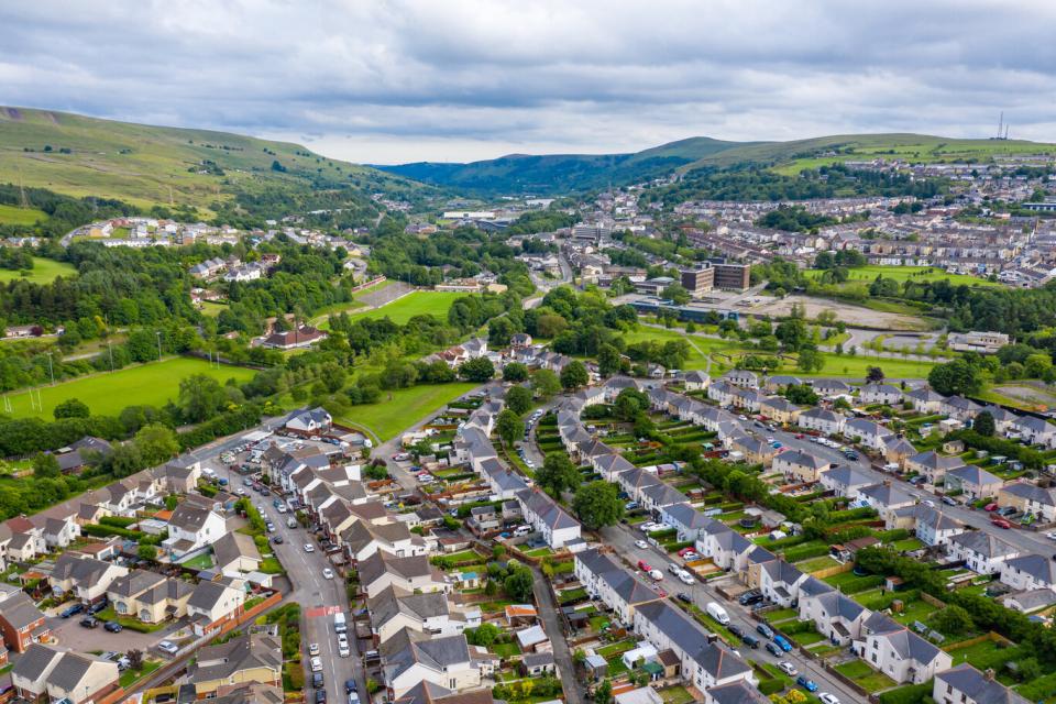 Aerial shot of South Wales valleys