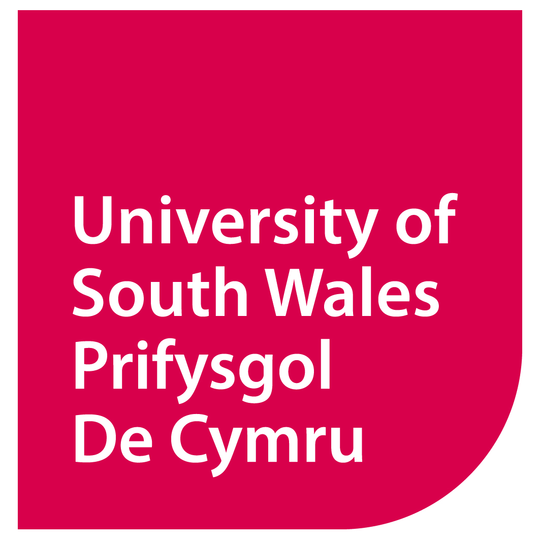 Red and white University of South Wales logo