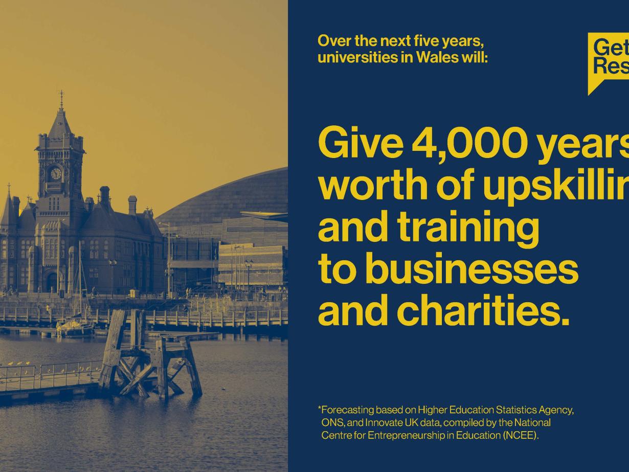 Infographic: over the next five years universities in Wales will deliver 4,000 years’ worth of upskilling and training to businesses and charities.