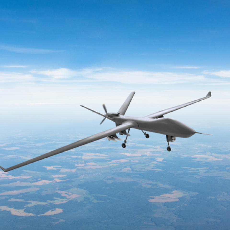 High altitude unmanned aircraft in flight