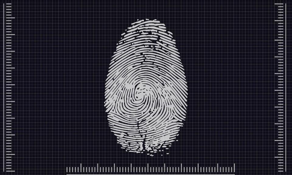 White fingerprint on black background