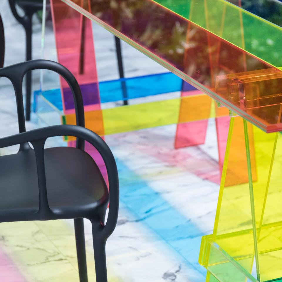 Multicoloured perspex table