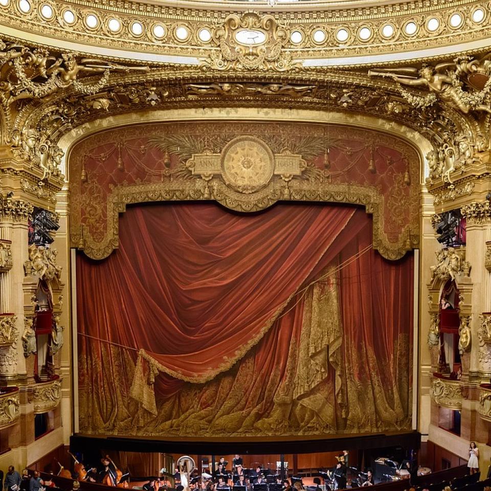 Stage in a theatre with curtains drawn