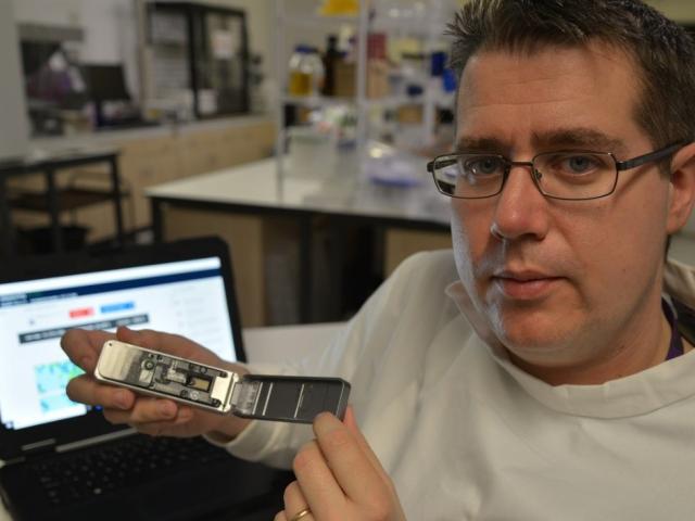 Dr Arywn Edwards in a laboratory at Aberystwyth University