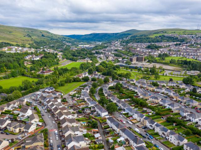 Aerial shot of a South Wales valley